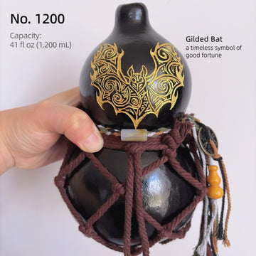 Gilded Bat Collection — Hand-Carved Urushi Gourd with Bat Carving