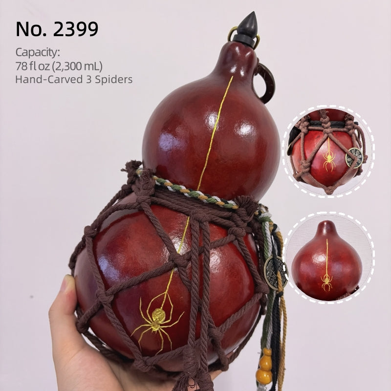 Spider Collection — Hand-Carved Urushi Gourd with Triple Spider Carving