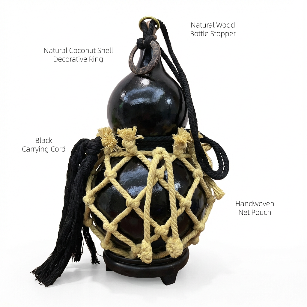 Japanese-inspired urushi gourd flask with natural lacquer finish